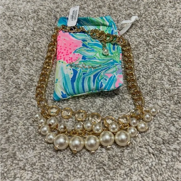 NWT Lilly Pulitzer Pink Palms Necklace in Gold Metallic - Picture 4 of 10